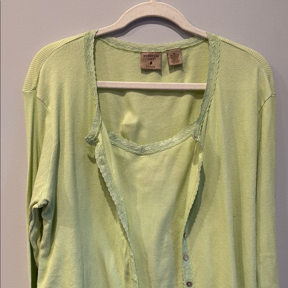 Mountain Lake Green Cardigan with Matching Tank with Lace Trim